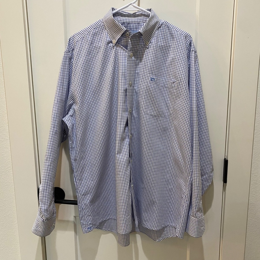Southern Tide Men's Long Sleeve Button Down Shirt. Blue/White. Large.
